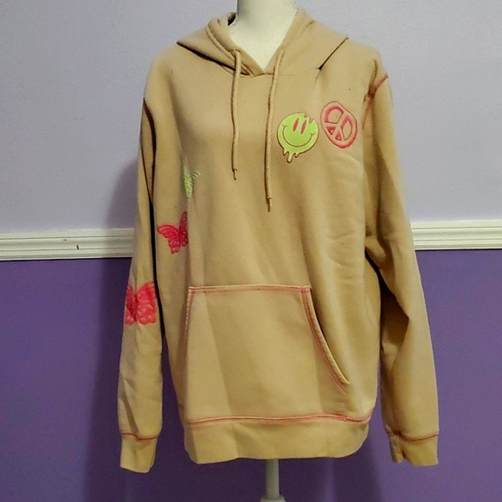 Blush Pink Retro Y2K Empowerment Love Oversize Graphic Pullover Hoodie XL